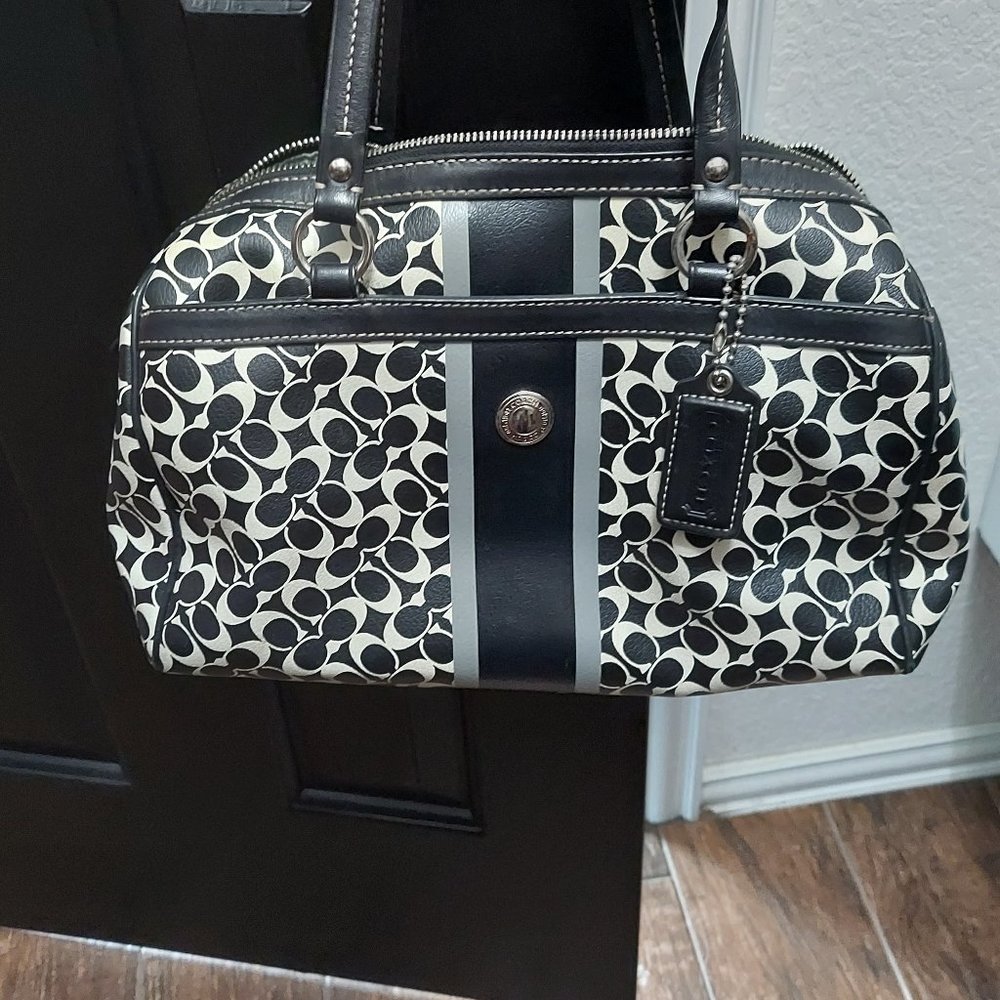 Coach black and white "bowling" bag